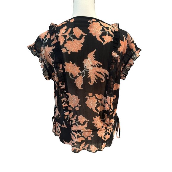 SCOTCH & SODA Black Pink Bird Floral Sheer Top Size XS - Picture 7 of 8
